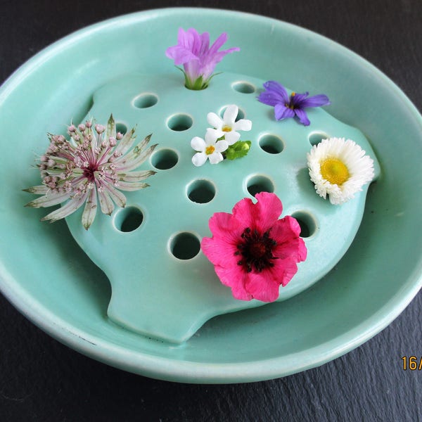 Ceramic Flower Frog Bowl Vase