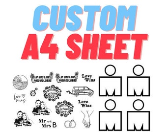 Custom A4 Temporary Tattoo Sheet, Temporary Tattoo Pack, Custom Temporary Tattoo Birthday, Wedding, Bachelorette, Events, Kids, Party