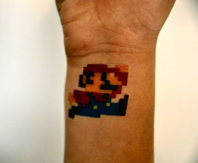 Super Mario temporäre Tattoo 90er Jahre pixelig Mario Gamer Etsy
