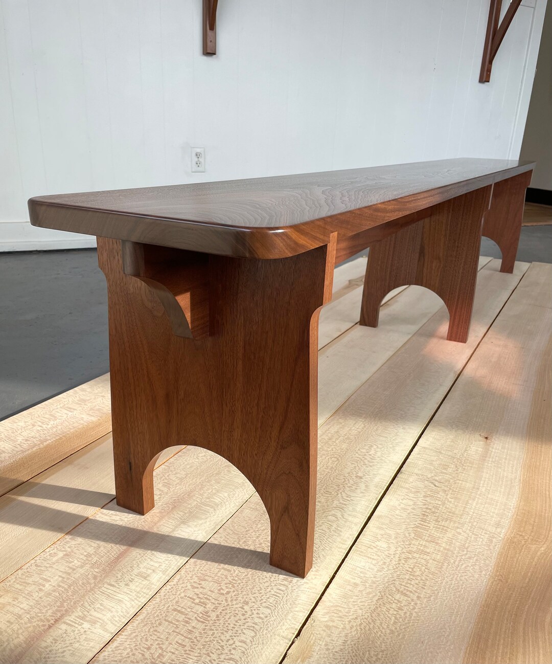 Extra Long Walnut Shaker Bench for Hallways, Entryways and Dining