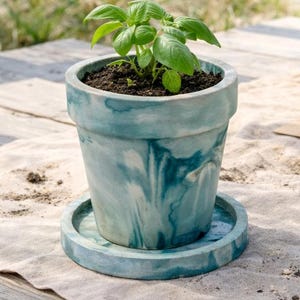 Vaso per piantine primaverili, 7,6 cm, in cemento colorato, rotondo, con sottovaso, smaltato, realizzato a mano, piccolo, per giardino di piante grasse, idea regalo.