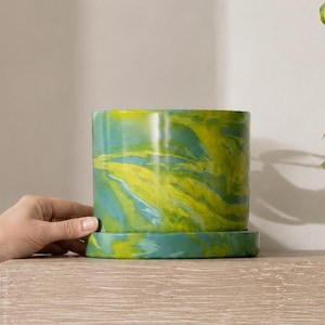 Jardinière modulaire de 15 cm (6 po.) avec système de drainage et plateau, fait main, cache-pot coloré unique fait main pour plante d'intérieur lumineuse suspendue au néon Pothos, étagère de jardin lumineuse