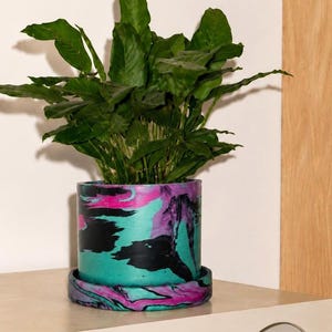 6 "runder Übertopf Palm Beach Pink Aqua Marmor Topf mit Drainage Untertasse Buntes Urban Dopamin Dekor für Wohnheim Going Away Luftreinigungsgeschenk
