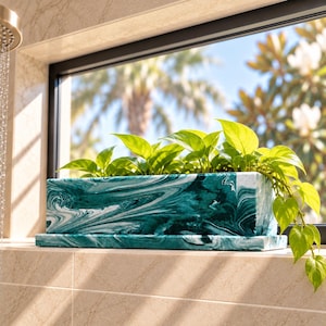12 inch Large Rectangle Planter Box with Drainage and Tray Indoor Windowsill Planter for Succulents or Herbs Custom Colors Available