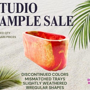 Studio Sample Colorful Planter Pot 7 inch Oval Orange and Yellow Flower Pot Glazed Finish Bright Skinny Succulent Pot for Windowsill