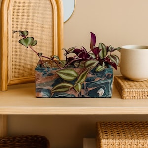 Handmade Cement Windowsill Planter with Drip Tray: gloss seal, Indoor/Outdoor, with drainage hole