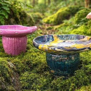 Handmade Mushroom Jar Set Pedestal Dish Woodland Decor Forestcore Cement Trinket Dish Key Catchall Jewelry Holder Enchanted Whimsical Gift