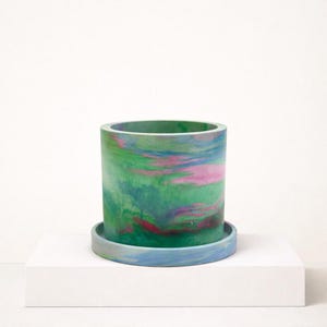 9 inch Large Planter with Drainage + Dish Dopamine Colors: Handmade + Sealed