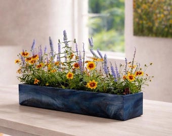 12 inch diepste blauwe zee cement vensterbank plantenbak met drainage handgemaakte glanzende waterbestendige afdichting lange dunne plantenbak voor kleine ruimtes