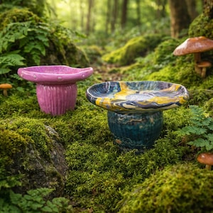 Handmade Mushroom Jar Set Pedestal Dish Woodland Decor Forestcore Cement Trinket Dish Key Catchall Jewelry Holder Enchanted Whimsical Gift