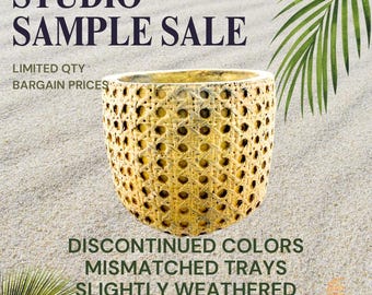 Studio monster cement plantenbak met rotan patroon bloemenmand ziet er natuurlijk uit geelbruin van kleur stevig gewicht voor binnen of buiten tuin