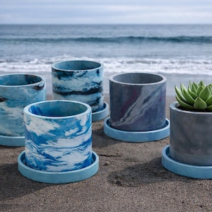 6 inch Round Planter Pots with Drainage and Water Tray Blue Indoor Plant Pots for Tropical Plants