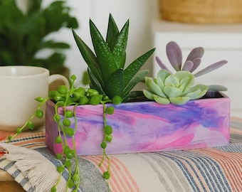 Jardinera de cemento Miami Morning de 30 cm con alféizar y drenaje: hecha a mano y sellada