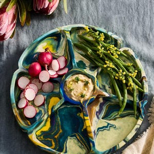 Colorful Tableware Grazing Platter Glazed Cement Charcuterie Board for Entertaining and Party Hosting Gift Appetizer Plate Custom Colors