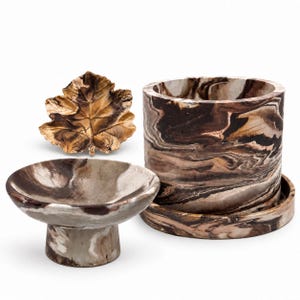 Shades of Brown Collection Natural Autumn Leaf  Marble Pattern Planters and Neutral Color Cozy Fall Home Decor Concrete Pot