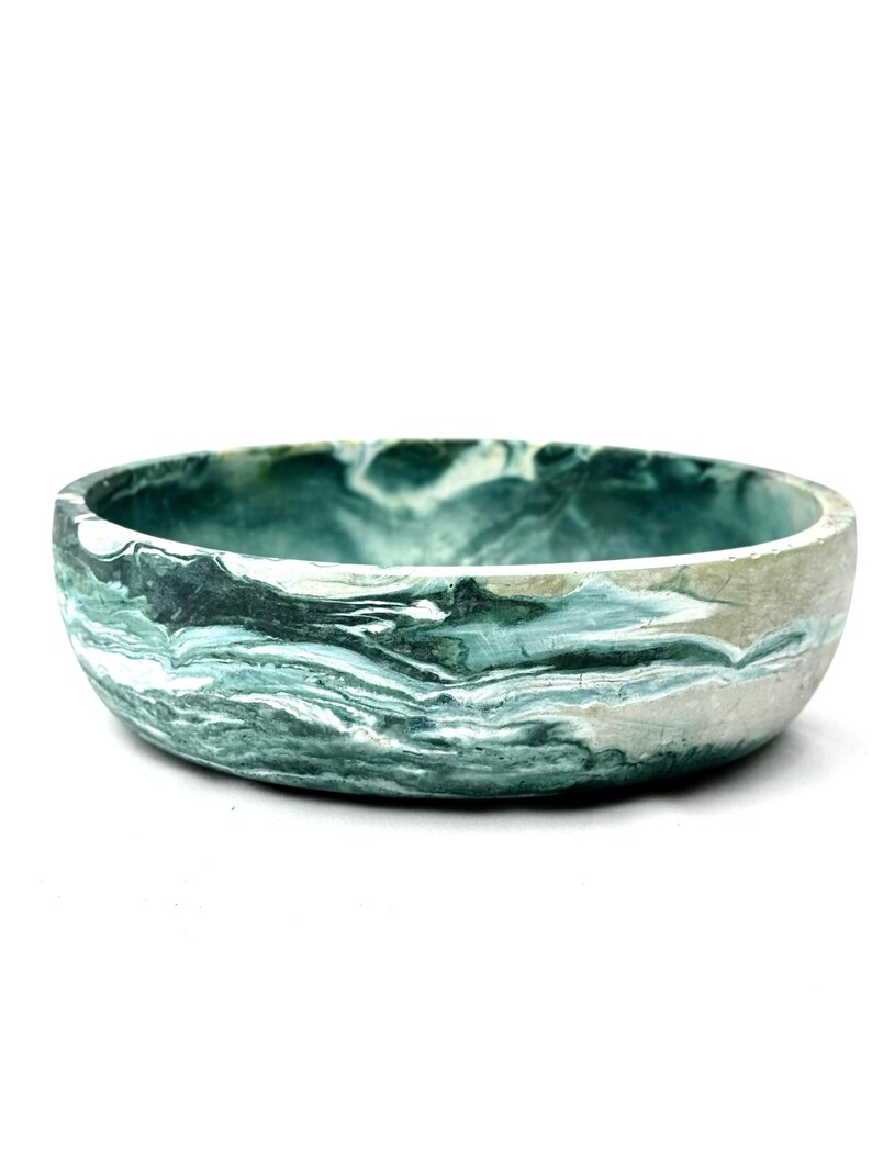 green and white swirl cement bowl