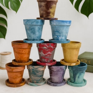3 inch Marbled Cement Planter Pot sealed Round Pot and Drainage Dish for Stylish Indoor Gardening on Windowsill Apartment Succulent Garden