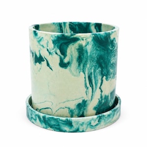 9 inch Turquoise Large Planter with Drainage and Dish Handmade Garden Pot for Herbs Balcony Indoor Flowerpot Gift for under 100 dollars