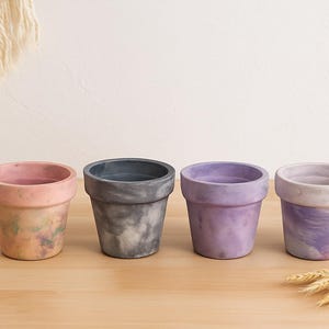 3 inch pastelkleurige cementbakken met afvoer + dienblad: handgemaakt en mat verzegeld