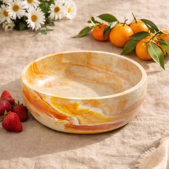 8 inch Marble Cement Bowl Glazed for Food or Centerpiece Colorful Bowl with Drainage or Without Gift for Host or Housewarming