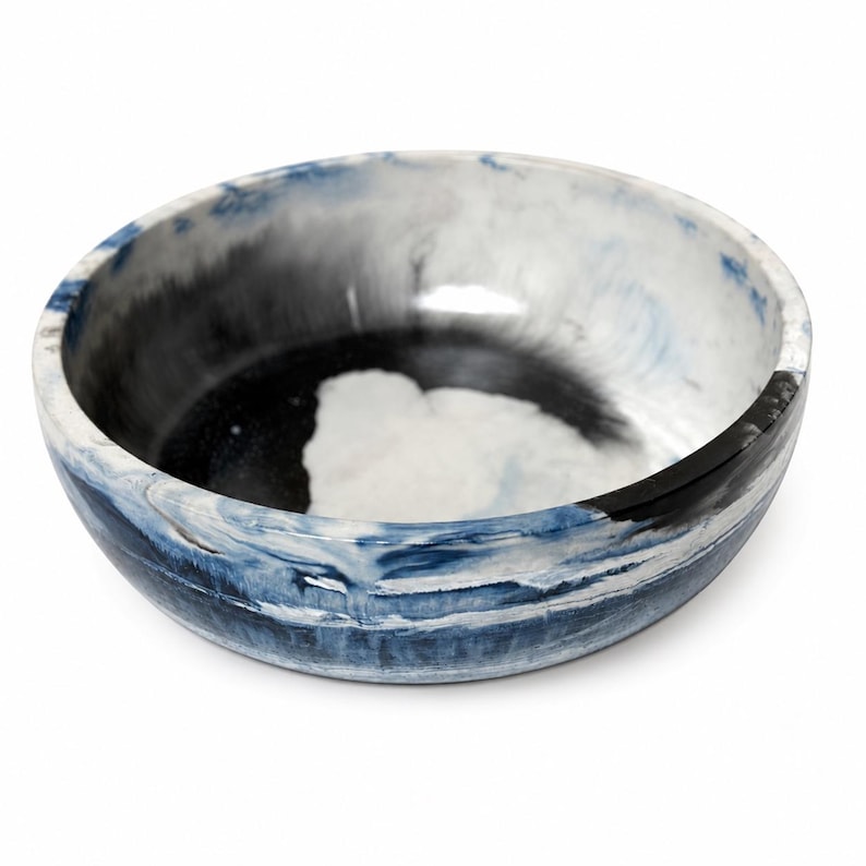 8 inch Marble Cement Bowl Glazed for Food or Centerpiece Colorful Bowl with Drainage or Without Gift for Host or Housewarming ocean whitecaps