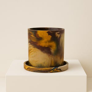 Donica cementowa Canyon Sunset o średnicy 9 cali, duża, okrągła, z miską drenażową w kolorach klejnotów