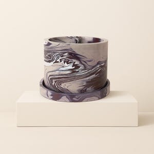 6 inch Purple Rain Cement Flower Pot with drainage + Tray: Handmade and Sealed