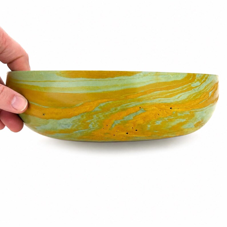 8 inch Marble Cement Bowl Glazed for Food or Centerpiece Colorful Bowl with Drainage or Without Gift for Host or Housewarming sun and sky