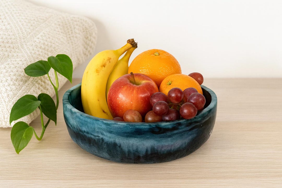 8 Inch Ocean Blue Cement Succulent Planter Fruit Bowl Unique Indoor ...