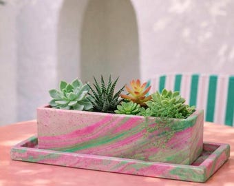 12 inch Large Rectangle Planter Box with Drainage and Tray Indoor Windowsill Planter for Succulents or Herbs Custom Colors Available