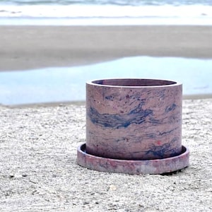 Handcrafted Terrazzo Planter Pot with Drainage and Saucer Recovered Plastic from Florida Beaches Modern Eco Friendly 6 inch Flower Pot