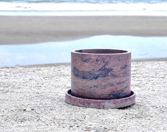 Handgemaakte terrazzo plantenbak met afvoer en schotel Hersteld plastic van de stranden van Florida, moderne milieuvriendelijke bloempot van 6 inch