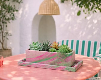 12 inch grote rechthoekige plantenbak met drainage en lade binnen vensterbank plantenbak voor vetplanten of kruiden Aangepaste kleuren beschikbaar