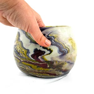 Handmade Yarn Bowl Smooth Finish Pink & Green Marble Knitting Gift Heavy Yarn Ball Holder Custom Color Available Make it Your Unique Style purple gold + cream