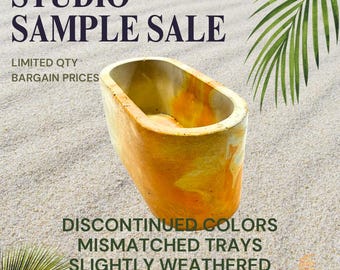 Studio monster cement plantenbak – vensterbank plantenbak voor vetplanten middelgrote planten 7 inch ovale vorm gele bloembak