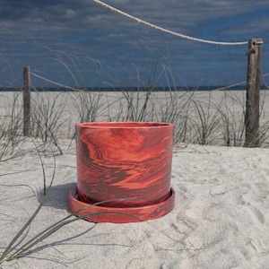 6 inch Handmade Planter with Drainage Tray in  Red Clay Pot Colorful Birthday Gift for Gardener Medium Indoor Planter Unique Plant Lover Pot