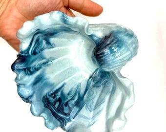 Shell trinket dish in Light Blue Sea Cement: Handmade and Sealed