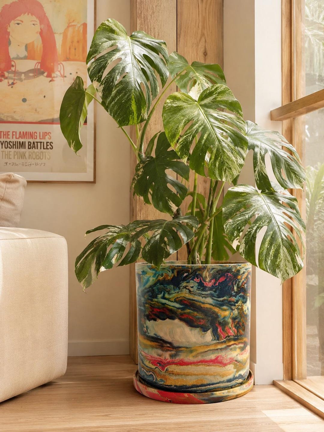 Extra Large Floor Planter 12 Inch Round Cement Pot With Drainage Tray, Living Room Houseplant Decor for Monstera Fiddle Leaf Fig Indoor Tree - Etsy