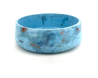 Blue Patina Penny Catchall Bowl Entryway Travel Keepsake Meditation Decor Food Safe Glossy Serving Handmade Marble or Ceramic look Cement