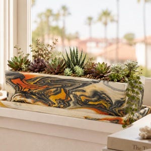 Maceta rectangular de 30 cm de largo con drenaje y bandeja. Maceta pequeña para jardín o alféizar de ventana, ideal para suculentas. Personaliza el color según tu espacio.