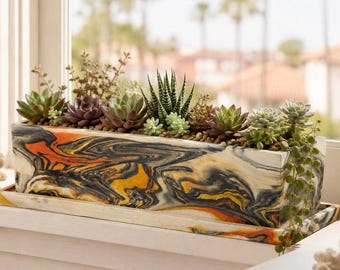 12 inch Long Rectangle Plant Box with Drainage and Tray Small Space Garden Pot Windowsill Pot for Succulents Customize Color to Your Space