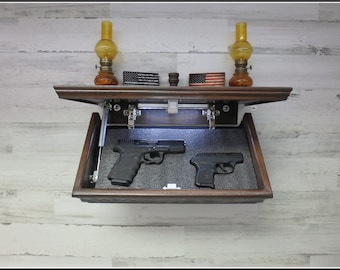 18" X 10"  Oak Tactical Concealment Shelf With Secret Hidden Compartment For Hand Guns,Valuables,etc