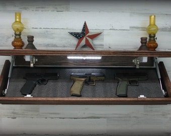 35"N Oak Wall Shelf With Drop Down Hidden  Secret Compartment  For Guns,Valuables,Etc..