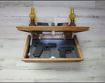 18" X 10"  Oak Tactical Concealment Shelf With Secret Hidden Compartment For Hand Guns,Valuables,etc