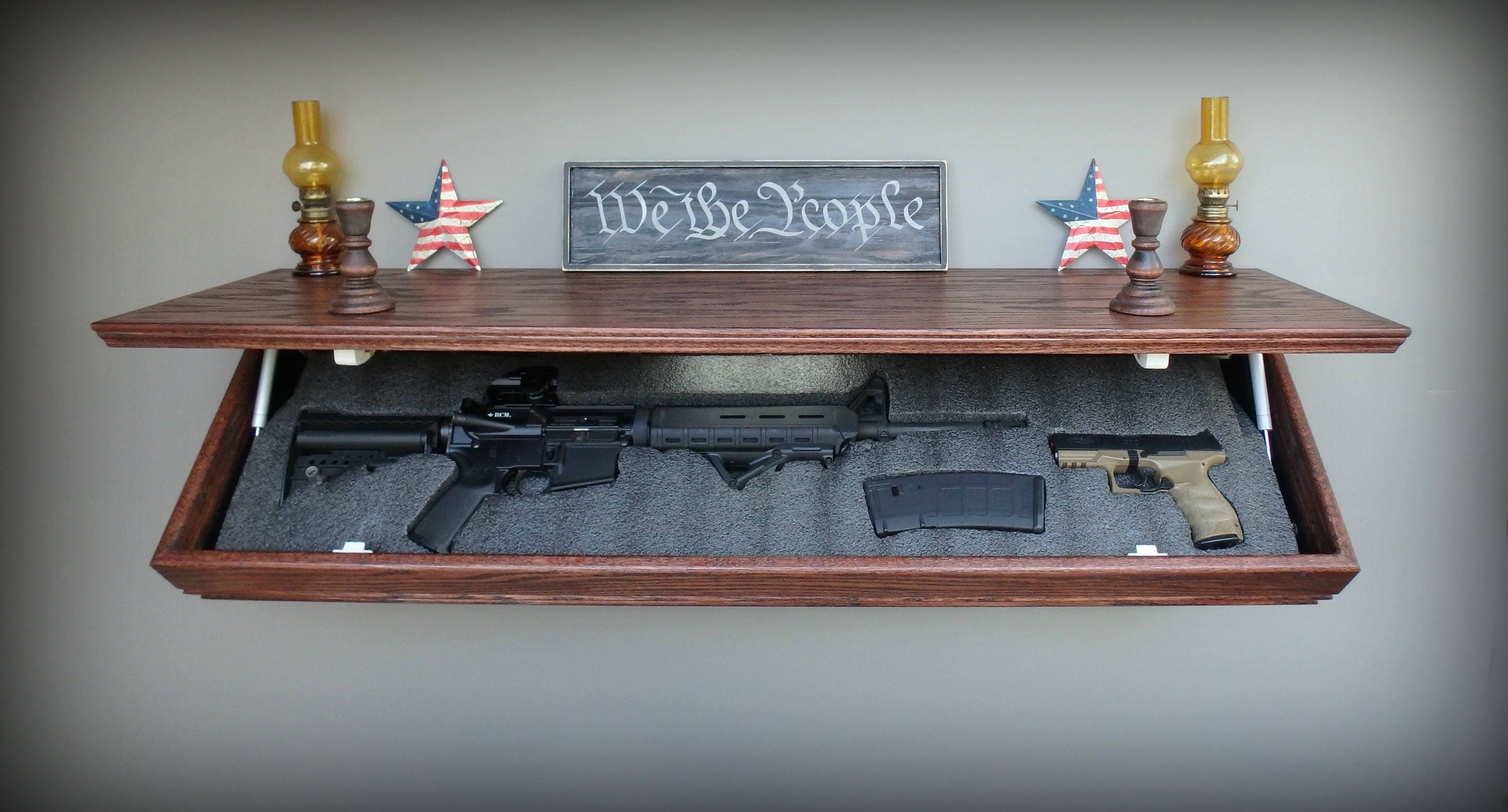 47xl Oak Tactical Concealment Shelf With Drop Down Etsy