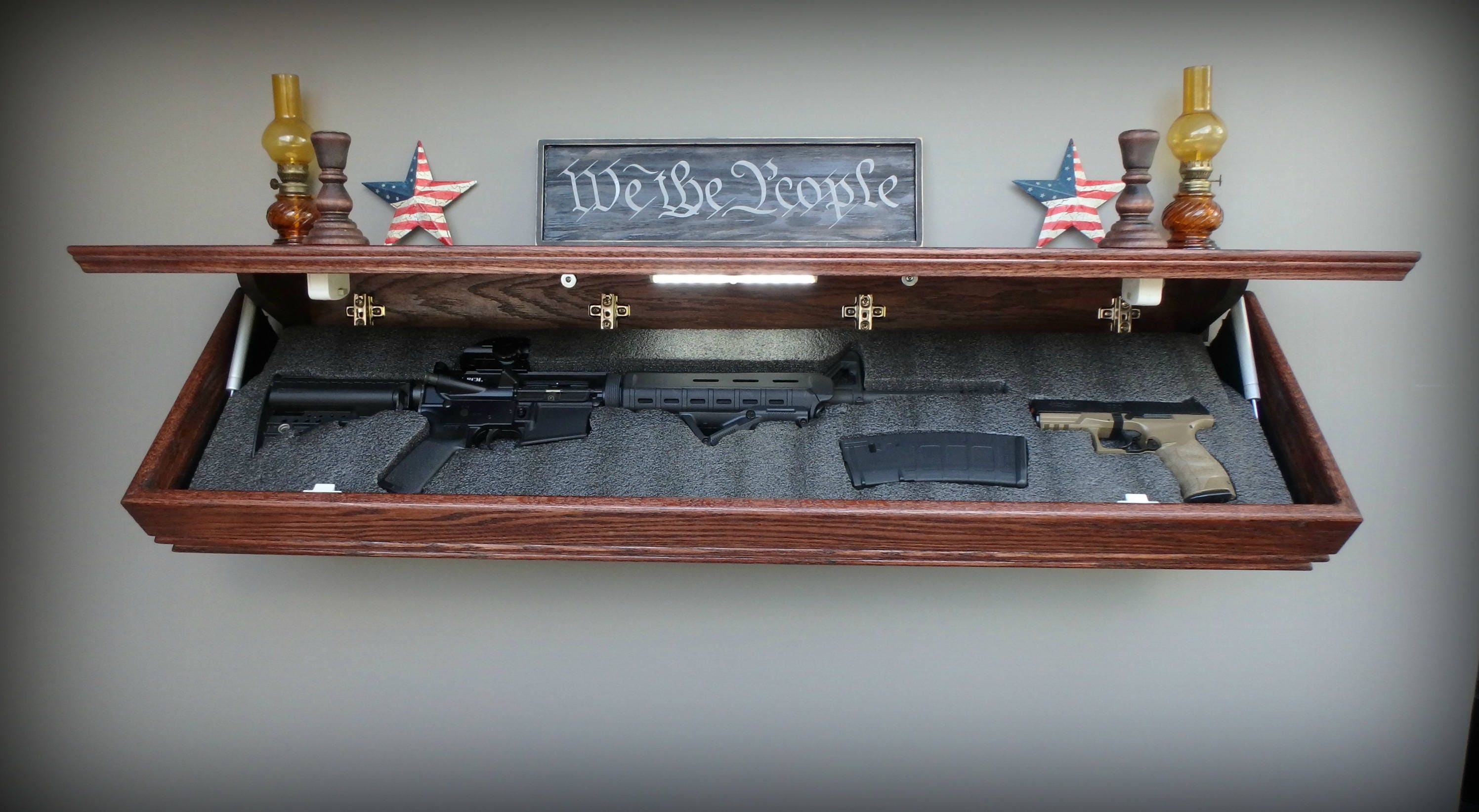47xl Oak Tactical Concealment Shelf With Drop Down Etsy