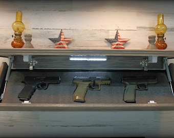 35"N Oak Wall Shelf With Drop Down Hidden  Secret Compartment  For Guns,Valuables,Etc..