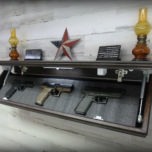 35"N Oak Wall Shelf With Drop Down Hidden  Secret Compartment  For Guns,Valuables,Etc..