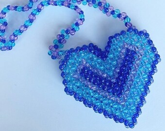 Blue Love Heart Beaded Mini Bag