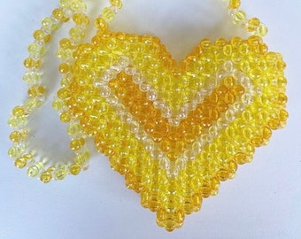 Yellow Love Heart Beaded Mini Bag